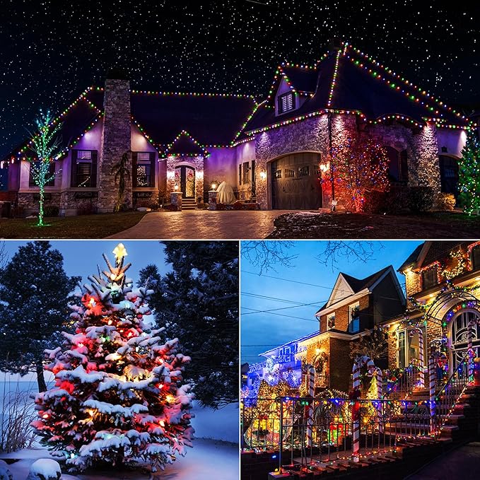 iBaycon Solar C6 Christmas Lights Outdoor, 48FT 100LED C6 Strawberry String Light, 8 Modes Solar Powered Lights String for Xmas Tree House Eaves Roof Christmas Holiday Decorations