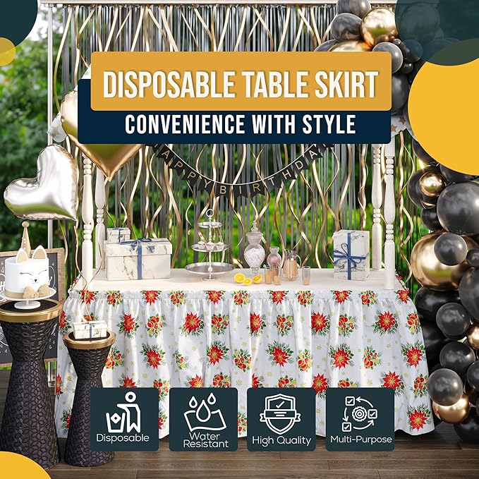 Exquisite Ruffle Table Skirt Holiday 48 Pack 14 Ft Long Table Skirts for Rectangle Tables 6ft Plus or Round Tables Skirts with Adhesive Strip for Gender Reveal Decor & Happy Birthday Parties