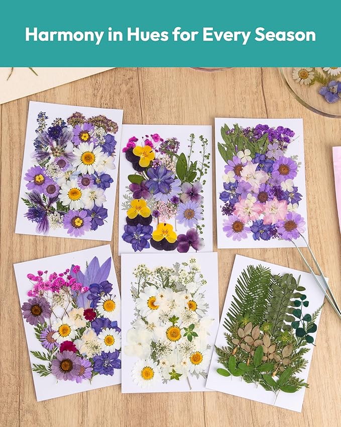 Pressed Flowers, Resiners Dried Pressed Flowers for Scrapbooking Supplies Pressed Flowers Dry Leaves Bulk Natural Herbs Kit for Scrapbooking Resin DIY Art Crafts Making (Purple 174pcs)