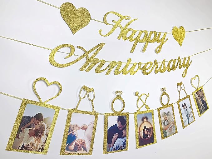 Happy Anniversary Party Decorations - Banner and Photo Banner for Wedding Party Decor