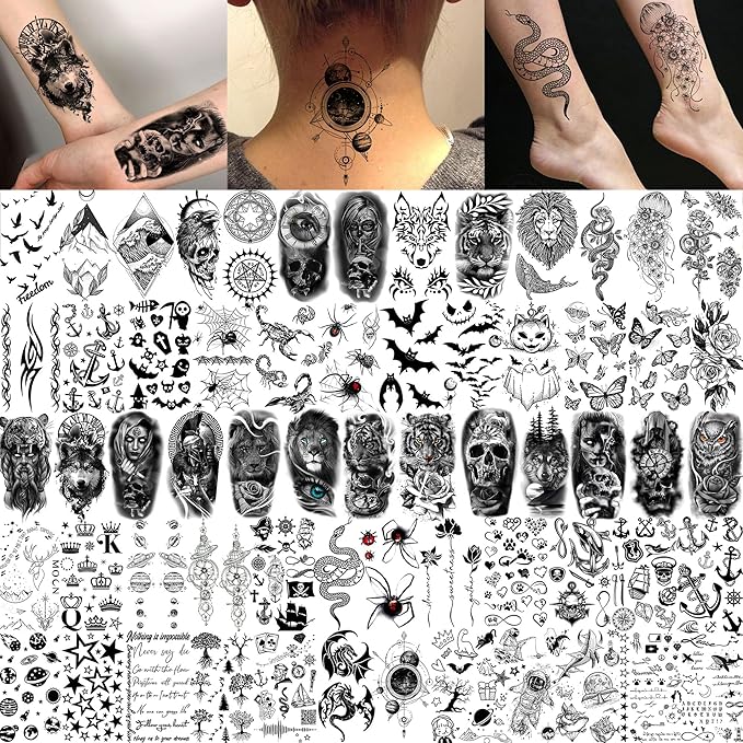 74 Sheets Black King Of The Greek God Zeus Temporary Tattoos For Women Men Adults Mythology, Poseidon Trident Halloween Fake Tattoo Stickers Compass Tribal Eye Totem, Temp Gothic Tattoo Lightning Bolt