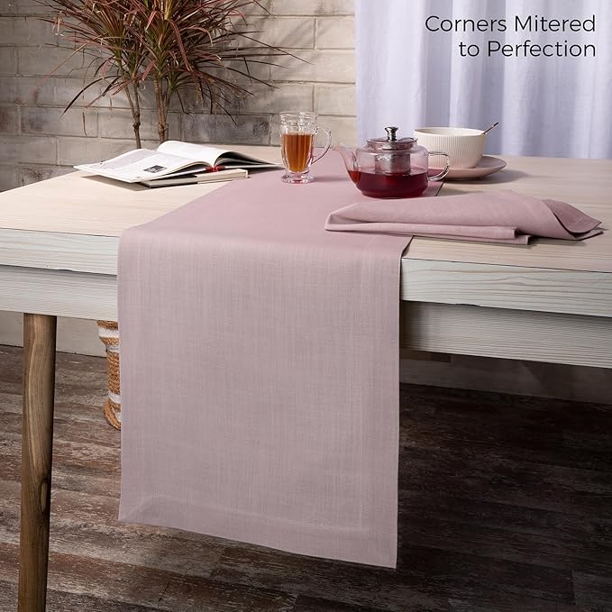 D'Moksha Homes Beige Table Runner 14 x 120 Inch - Faux Linen Dining Table Runner 120 Inches Long - Wrinkle Resistant, Machine Washable for Fall, Thanksgiving, Holiday - 100% Recycled Fabric