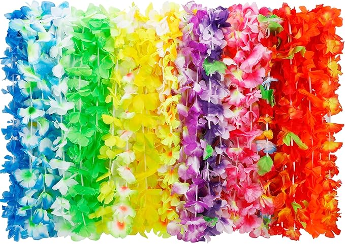 50pcs Hawaiian Leis Decorations, Hawaiian Leis Bulk Flower Necklaces Luau Party Decor, Colorful Hula Dance Celebration Tropical Summer Beach Pool Parties, Hawaiian Flower Leis for Party Favors Decor