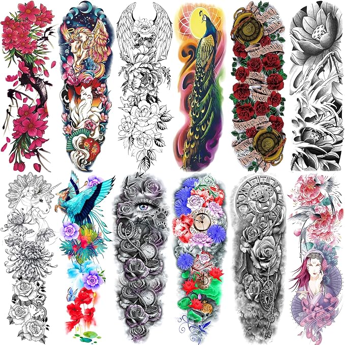Aresvns Temporary Tattoo Flowers for Women and Kids (L19“xW7”),Beautiful Sleeve Tattoos Waterproof and Long-Lasting, Full Arm Fake Tattoos for Girls Christmas Gift,for BBQ Pool Beach Party