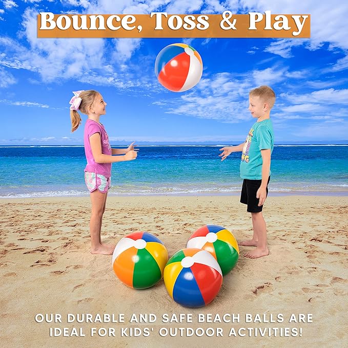 JOYIN 4-Pack 20" Beach Balls - Large Rainbow Beach Ball Inflatable Pool Toys for Party Supplies Decorations, Adults Kids Birthday Luau Summer Beach Water Games Beachball Party Favors