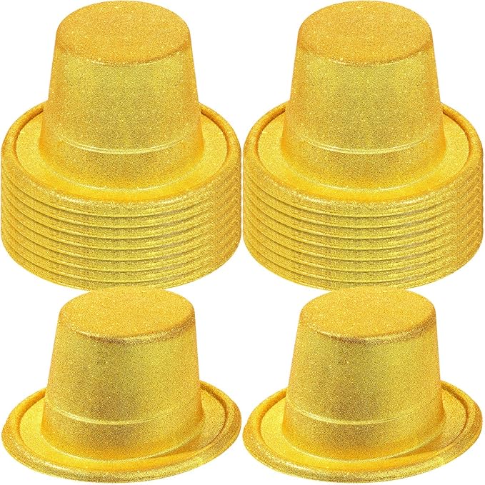 Hillban 50 Pack Glitter Top Hats Bulk Happy New Year Shiny Magician Top Hat for Adults Costume Party