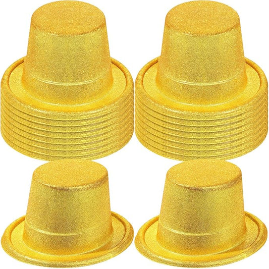 Hillban 50 Pack Glitter Top Hats Bulk Happy New Year Shiny Magician Top Hat for Adults Costume Party