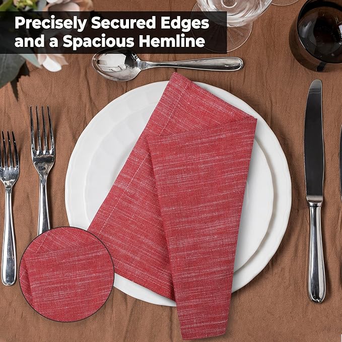 Urban Villa Dinner Napkins Red White Chambray Cloth Napkins (Set of 12) Oversized 20x20 Inches 100% Cotton Slub Premium Quality Soft Durable Mitered Corners Reusable Washable Everyday Use Napkins