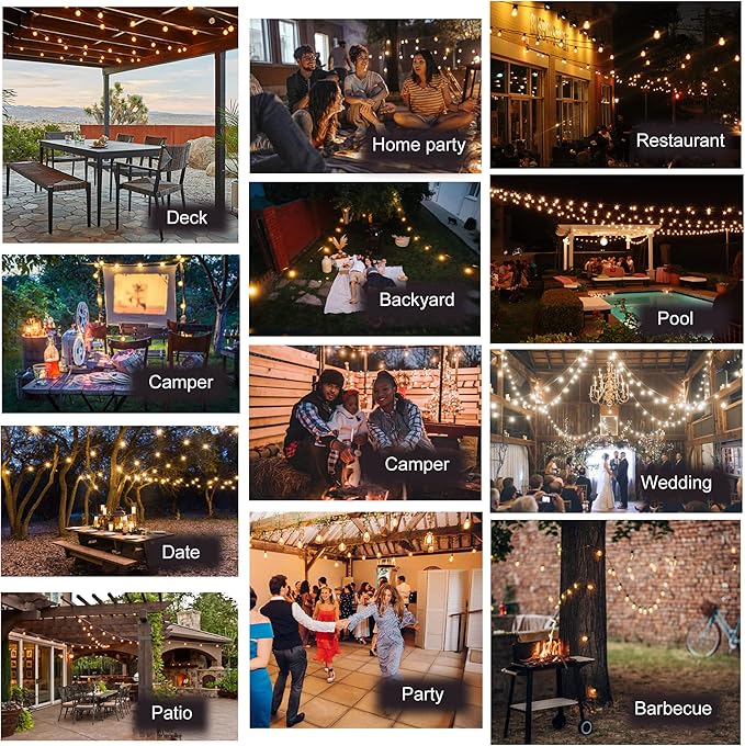 Outdoor String Lights 200FT Waterproof,Patio String Lights for Outside with Shatterproof 104 Edison LED Bulbs,Vintage Dimmable Hanging Lights for Christmas,Wedding,2 Pack × 100FT White Cable