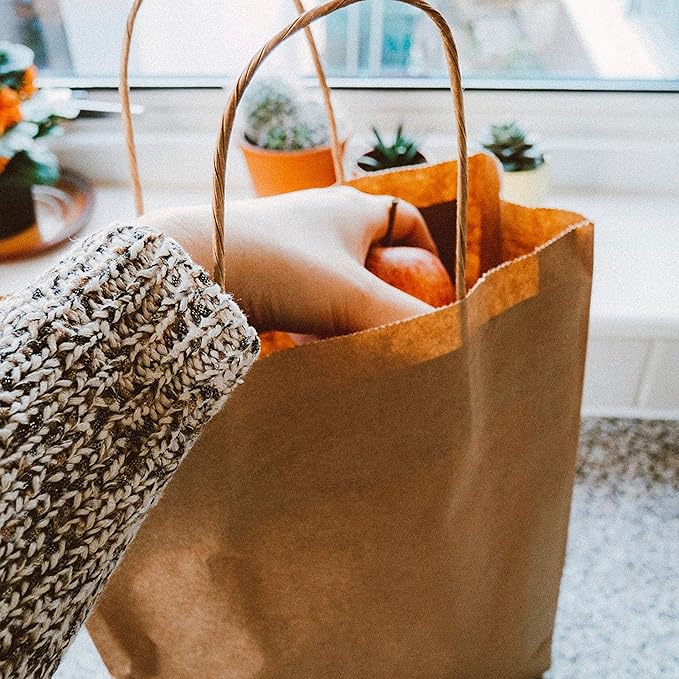 JET PAPER BAGS - 8”x4”x9” Inch [25 Pcs] Brown Paper Bags with Handles Prime for Takeout, Grocery, Goody, Retail, Party, Gifts, Weddings - Recyclable Kraft Paper Gift Bags with Handles