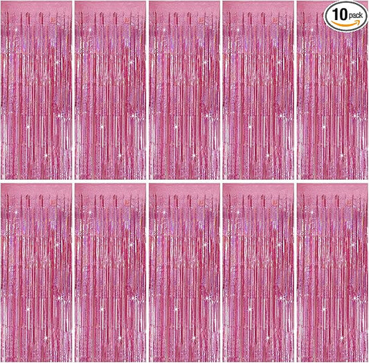 Tinsel Curtain Party Backdrop Pink Birthday Decorations 10 Packs Glitter Foil Fringe Curtain Party Decor Streamers Photo Booth for Birthday Christmas Wedding Halloween Graduation Decorations