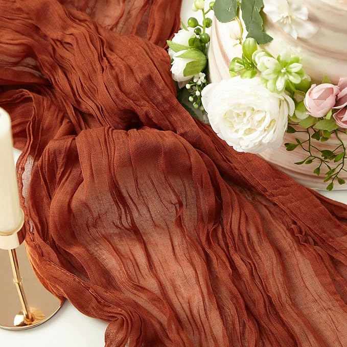 12 Pack Fall Table Runner Terracotta Cheesecloth 10FT Boho Gauze Fabric Burnt Orange Table Runner 35 x 120 Inch Rustic for Thanksgiving Wedding Decor Baby Shower Party Boho Decoration