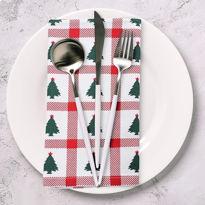 Urban Villa Christmas Cloth Napkins 100% Cotton Absorbent Dinner Napkins Tree Print (Set of 12) 20x20 Inches Soft Durable Washable Ideal for Everyday Use Wedding Parties Cloth Napkins