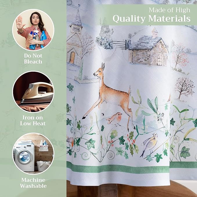 Maison d' Hermine Table Cloth Round Table 100% Cotton 63 Inches Fall Tablecloth Reusable Everyday Use for Thanksgiving Christmas Decorations Dining Farmhouse Party (Snowy World)