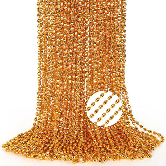 24PCS Orange Bead Necklace, Metallic Oval Orange Mardi Gras Beads, Aesthetic 32" Necklaces Bulk Costume Beaded for Festival Parade Throw Accessories for Halloween Wedding Celebrations Decorations