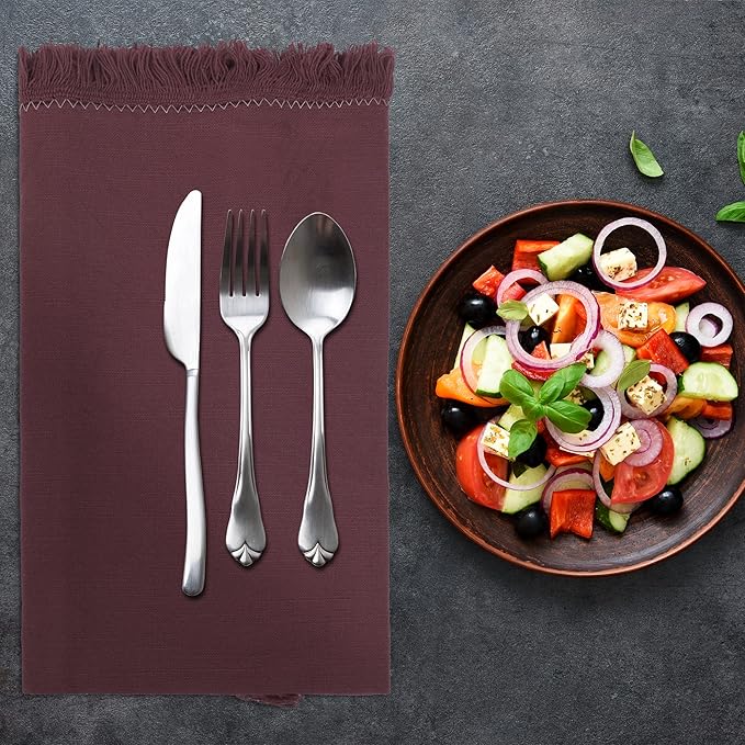 Dinner Cloth Napkins Set of 12, Premium Soft Cotton 20x20 Inches, Highly Absorbent, Hotel Quality Reusable & Washable Dinner Napkins with Fringe Corner Napkins for Home & Weddings - Roan