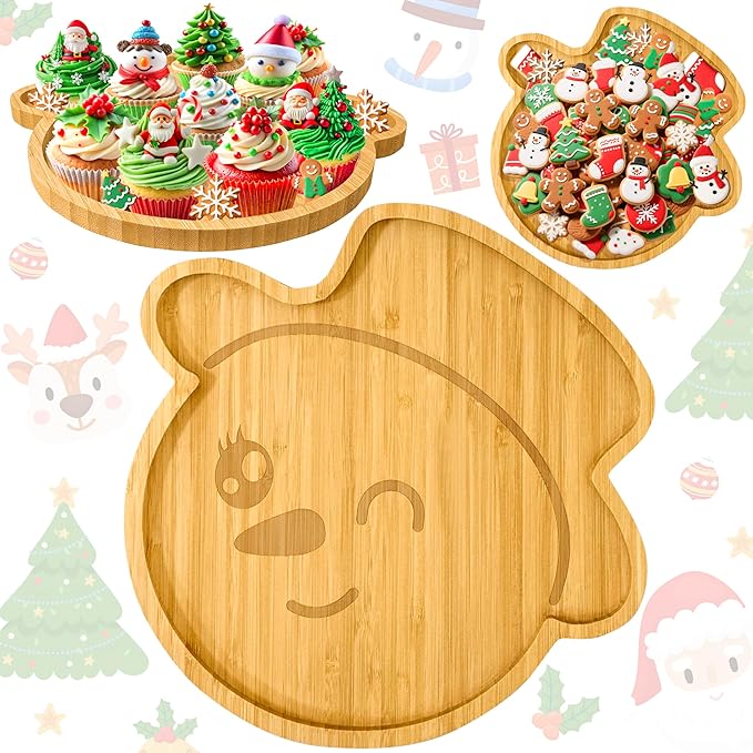 Wooden Christmas Party Decorations Snowman Serving Trays for Tabletop Xmas Charcuterie Boards for Cheese Food Platter 2026 New Year Party Supply Fillable Xmas Dish Plates for Winter Holiday Home Decor
