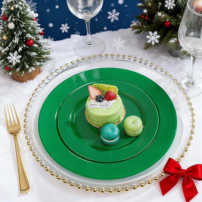 FLOWERCAT 60PCS Green Plates & St. Patrick's Day Plates - Heavy Duty Dark Green plates Disposable for St. Patrick's Party&Super Bowl- Include 30PCS 10.25" Dinner Plates & 30PCS 7.5" Dessert Plates