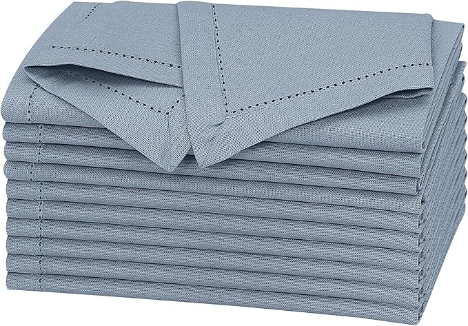 Ruvanti Premium Linen Napkins Set of 4-20x20 Inch, Classic Hemstitch, Mitered Corner Cloth Napkins ‎‎- Soft, Elegant Dinner Napkins Cloth Washable for Weddings, Parties, Everyday Use - Grey