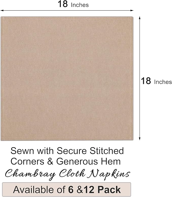 Ruvanti Cloth Napkins Set of 12, 18x18 Reusable Napkins Cloth Washable, Soft & Durable Table Napkin, Poly Cotton Fabric Dinner Napkins for Parties, Christmas, Thanksgiving, Weddings - Sand