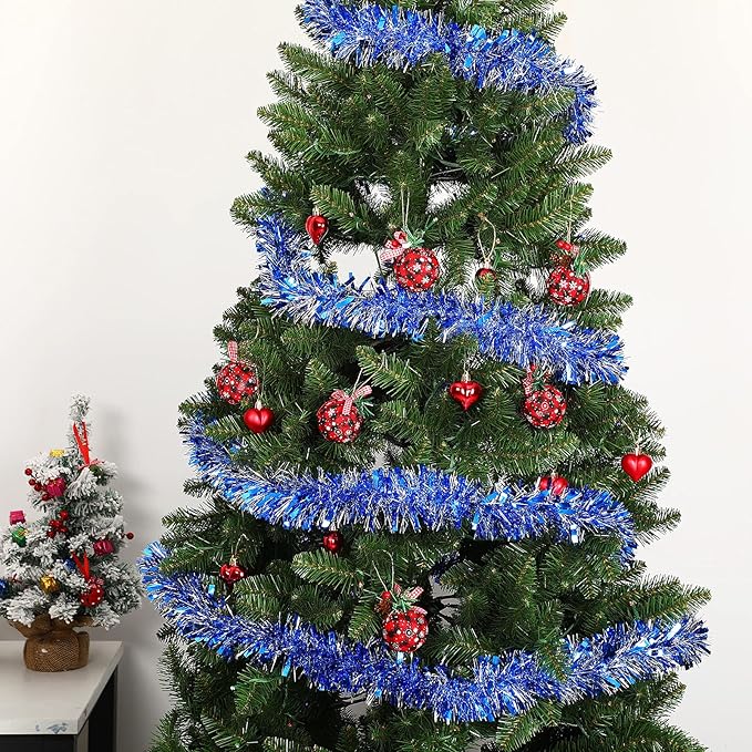 Dilunave 40 Feet Christmas Tinsel Garland Metallic Foil Twist Tinsel Garland Decoration for Christmas Tree, Wedding, Birthday and Party Hanging Decorations(Silver, Light Blue)