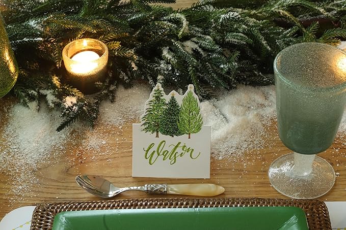 Caspari Christmas Trees with Lights Die-Cut Place Cards - 40 Count