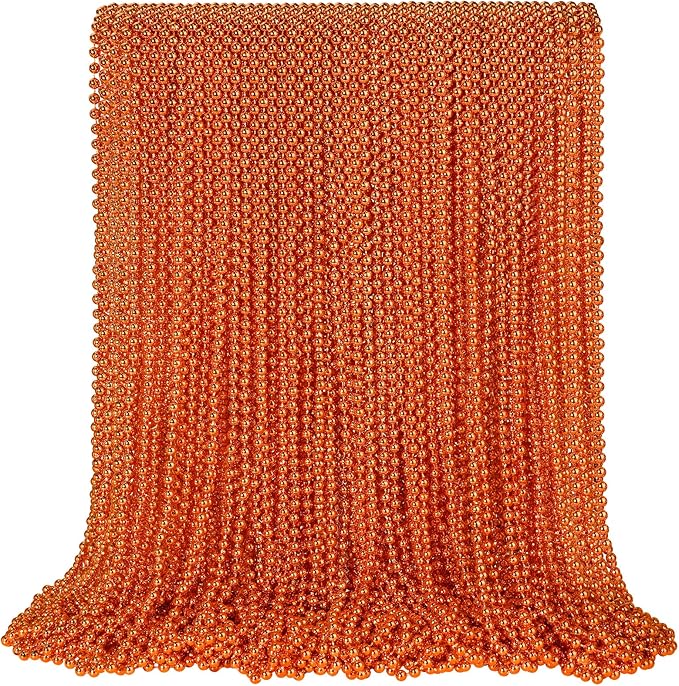 SHAOQINLIN 100 PCS Orange Bead Necklace, Orange Mardi Gras Beads, Halloween Necklaces, 33 Inch Party Beads Round Beaded Necklace for Mardi Gras, Christmas, Halloween