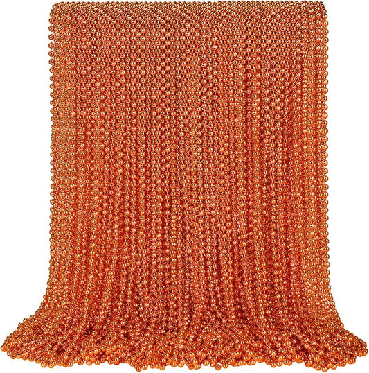 SHAOQINLIN 100 PCS Orange Bead Necklace, Orange Mardi Gras Beads, Halloween Necklaces, 33 Inch Party Beads Round Beaded Necklace for Mardi Gras, Christmas, Halloween