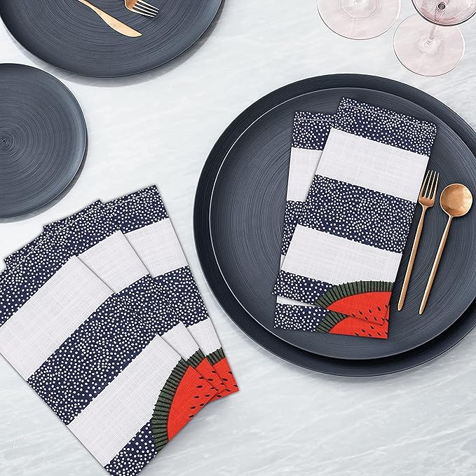 RUVANTI Cloth Napkins Set of 6 Cotton 100%, 18x18 Inches Napkins Cloth Washable, Soft, Absorbent. Cotton Napkins for Parties, Christmas, Thanksgiving, Weddings, Dinner Napkins Cloth - Watermelon