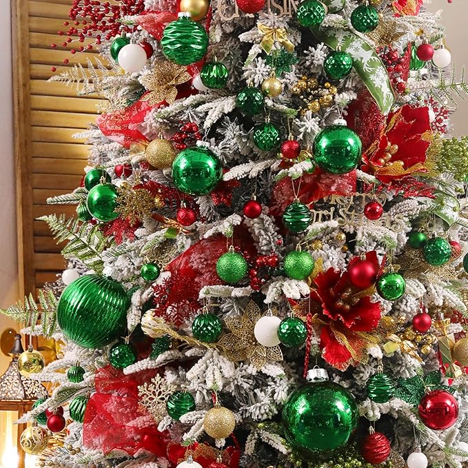 Large Christmas Ball Ornaments, Oversized Shatterproof Plastic Decorative Hanging Mercury Ornaments Ball for Xmas Holiday Party Decorations (Green, 6.0")