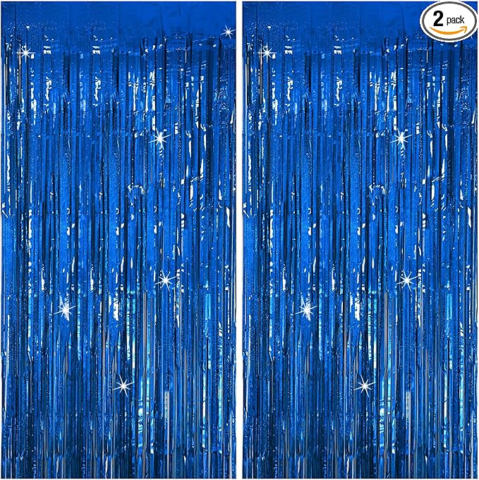 Tinsel Curtain Party Backdrop Blue Birthday Party Decorations 2 Packs Glitter Foil Fringe Curtain Party Decor Streamers Photo Booth for Birthday Christmas Wedding Halloween Graduation Decorations