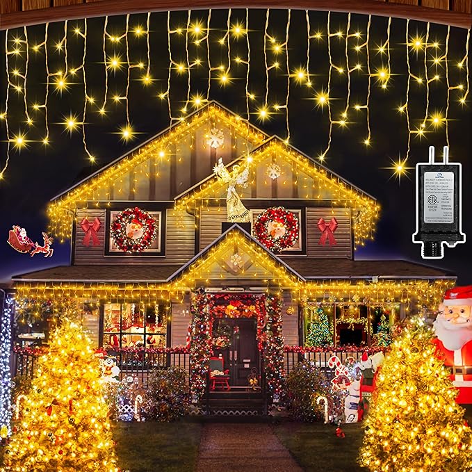 82 FT Outdoor Christmas Lights with 176 Drops, Christmas Decorations Fairy Lights 616 LED 8 Modes, Plug in Waterproof Hanging String Lights for Home Xmas Tree Yard Wedding Party Warm White