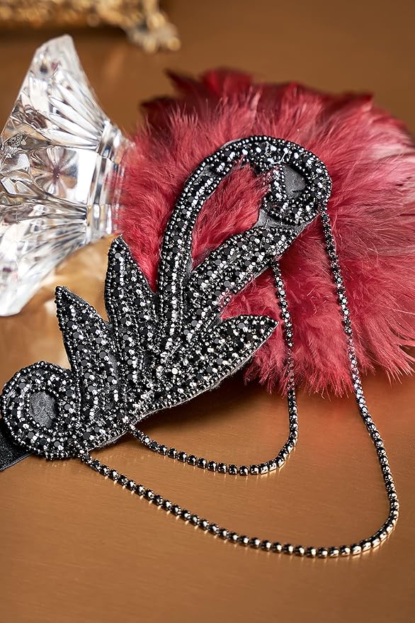 BABEYOND 1920s Flapper Headband Roaring 20s Great Gatsby Feather Headpiece
