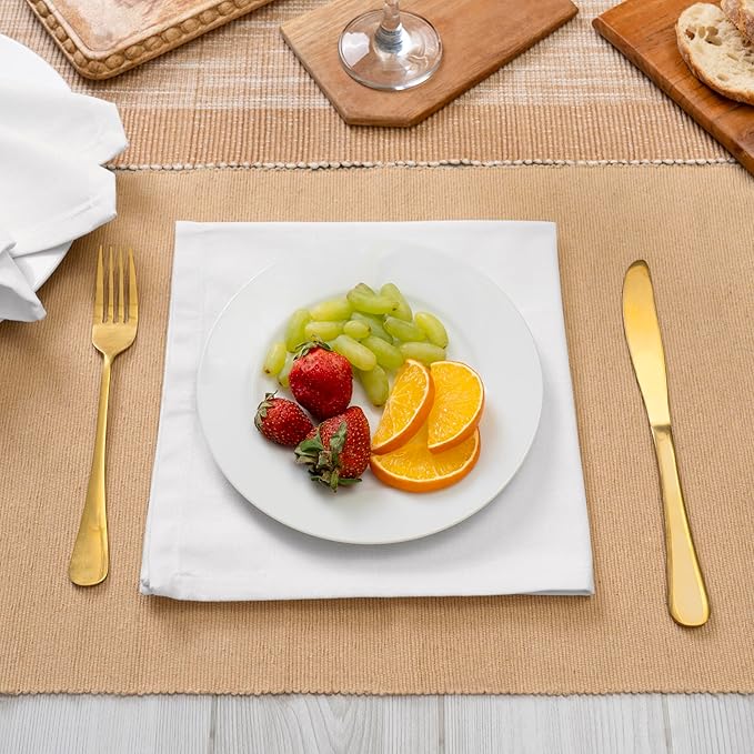 Blue Needles Solid Cloth Napkins Set of 12 White 100% Cotton Dinner Napkins 18x18 inches - Soft, Reusable, Absorbent & Washable Fall Thanksgiving Linen, Ideal for Events, Parties & Everyday Use