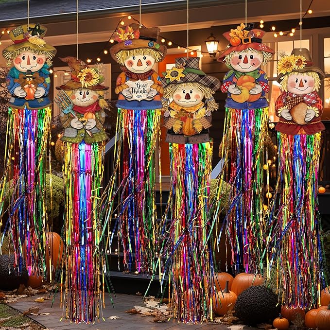 8 Pcs Fall Scarecrow Outdoor Hanging Decorations with Tassels Scarecrow Decor Thanksgiving Autumn Harvest Yard Signs for Farmhouse Festival 3.3 ft Home Lawn Yard Party Supplies Garden Decor