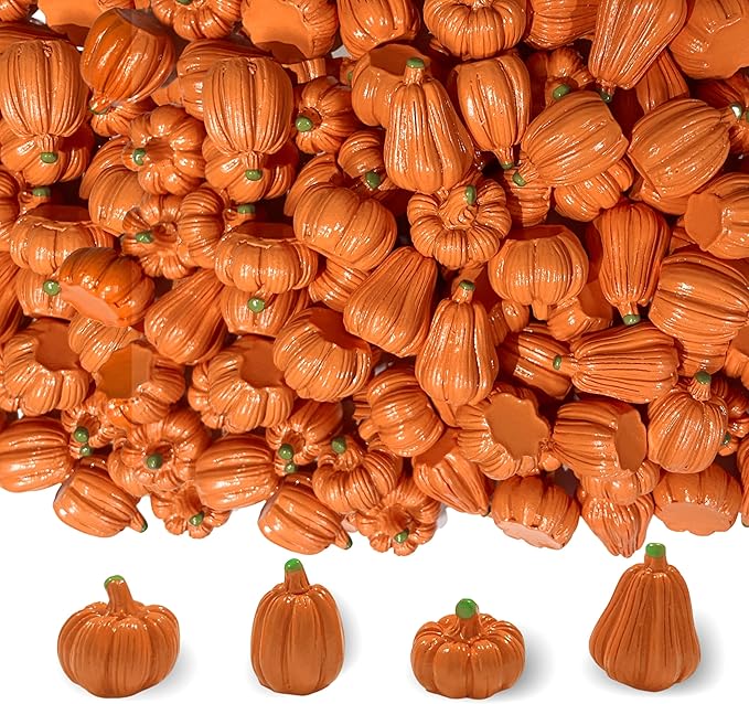 100Pcs Mini Pumpkins for Crafts, Resin Small Pumpkin Decor, Decorative Miniature Pumpkin, Fake Tiny Orange Pumpkins for Decorating in Bulk for Vase Filler, Fall, Thanksgiving, Halloween
