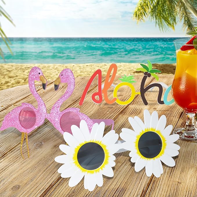 Hawaiian Luau Party Sunglasses 9 Pairs Novelty Party Sunglasses Pool Tropical Beach Themed Party Supplies Decoration Summer Party Favors