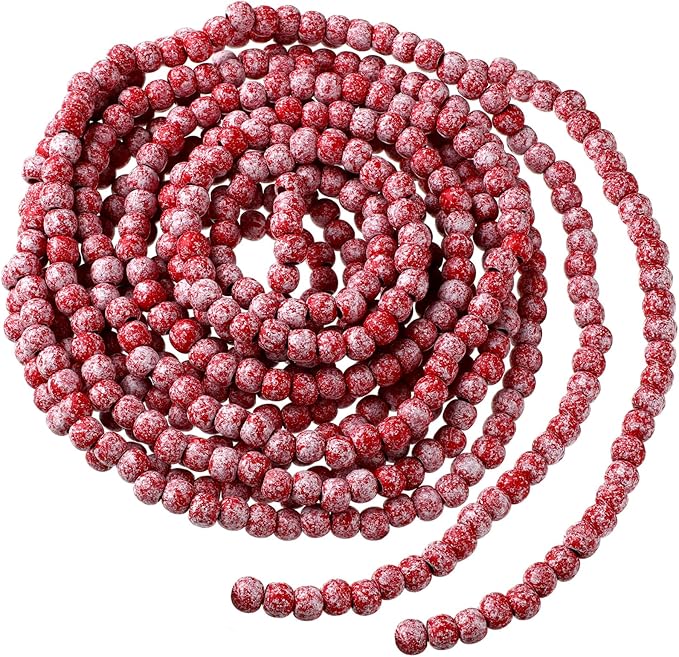 16 Feet Christmas Wood Bead Garland Wooden Bead Garland for Christmas Tree Holiday Decoration (Red, White)