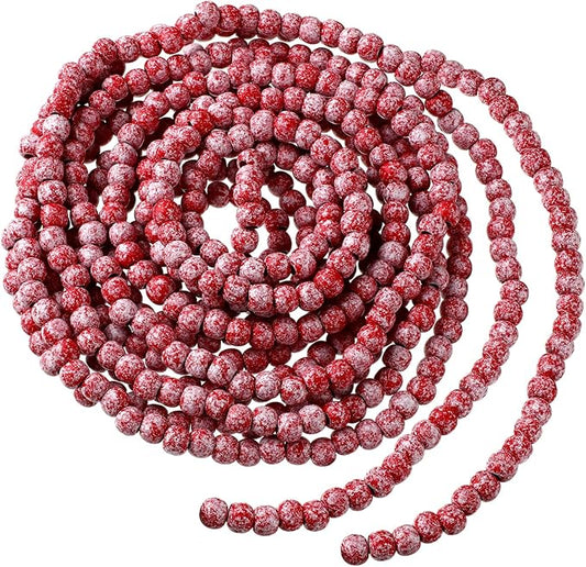 16 Feet Christmas Wood Bead Garland Wooden Bead Garland for Christmas Tree Holiday Decoration (Red, White)