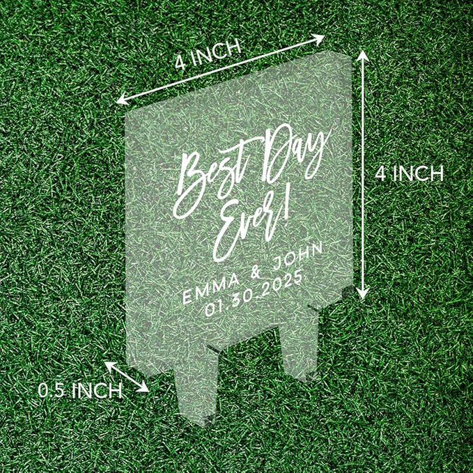 Andaz Press Best Day Ever Custom Name With Date Custom Wedding Cake Topper, Acrylic Square Personalized Couple Cake Topper