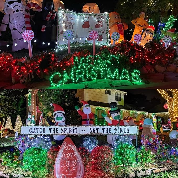 YEGUO 66ft 200 LED Green Halloween Lights Outdoor Waterproof, Green Wire Christmas String Lights Indoor, 8 Modes Twinkle Tree Lights Plug in with Timer Memory