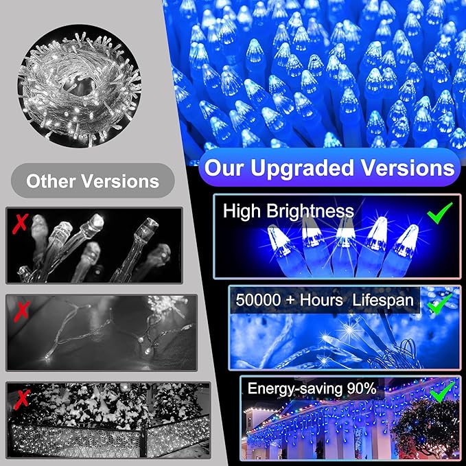 1620 LED 164ft Outdoor Christmas Lights, 12 Modes Dimmable Curtain String Lights with 360 Drops, Waterproof Twinkle Fairy Lights with Timer for Bedroom Window Holiday Wedding Xmas Decor, Blue