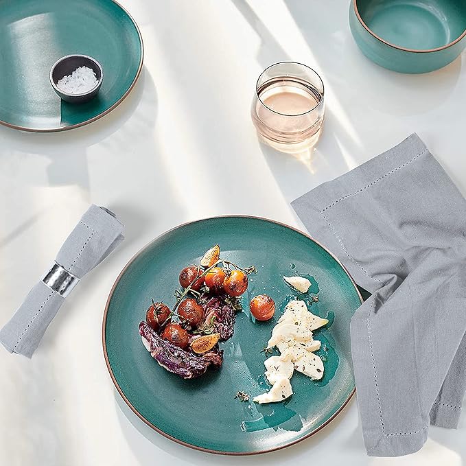 Palisa Cloth Dinner Napkins with Hemstitched Detailing & Mitered Corners Set of 4 (18x18 Inches) Grey - Cotton Reusable Dinner Napkins - Perfect for Weddings & Everyday Use