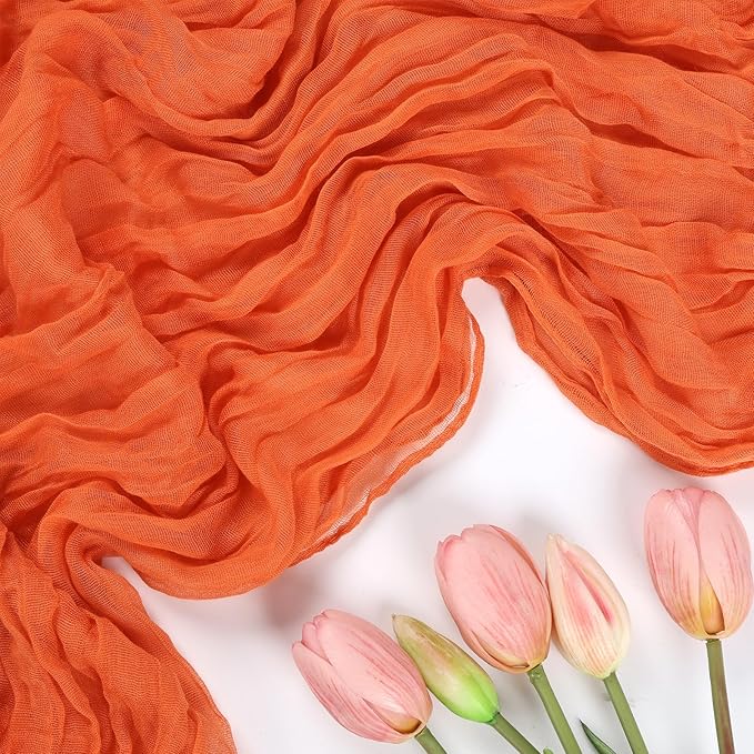 12 Pack Fall Table Runner Orange Cheesecloth Table Runner 10FT Boho Cheese Cloths Gauze Fabric 120 Inch Rustic for Thanksgiving Wedding Birthday Party Baby Shower Decorations