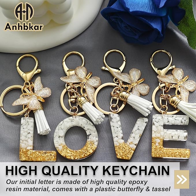 Initial Letter Keychain, Butterfly Keychain Cute Resin, Initial Keychain Backpack Charms, Key chain for Women, Girls