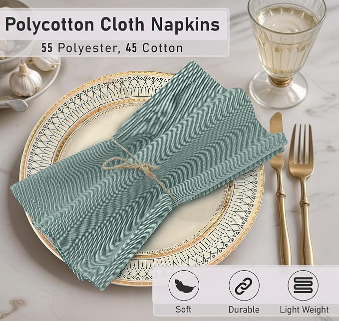 Ruvanti Cloth Napkins Set of 12, 18x18 Reusable Napkins Cloth Washable, Soft & Durable Table Napkin, Poly Cotton Fabric Dinner Napkins for Parties, Christmas, Thanksgiving, Weddings - Deep Teal