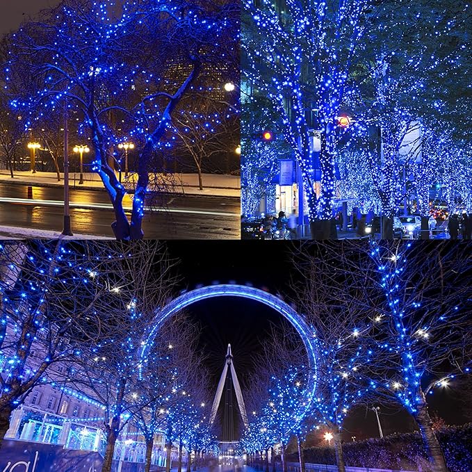 LJLNION Christmas String Lights, 150 Count 33 FT Incandescent Mini Green Wire Fairy Light, 120V UL Certified Connectable Xmas Tree Lights for Patio, Holiday, Party, Outdoor Indoor Decoration, Blue