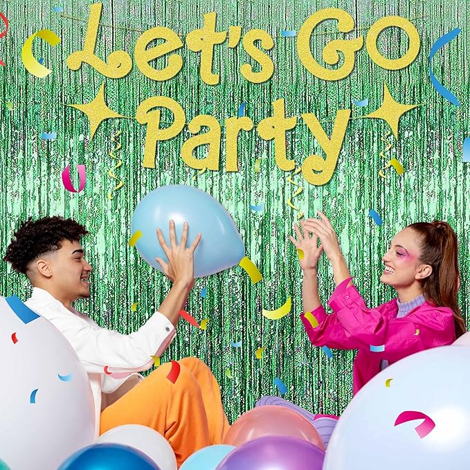 6 Pack Light Green Foil Fringe Curtains Backdrop, 3.28 x 8.2 Ft Metallic Streamers Tinsel Curtains Background for Photo Booth, Birthday, Christmas, Halloween, Thanksgiving, New Year Party Decorations
