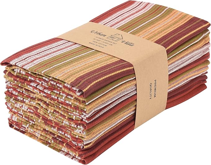 Urban Villa Cloth Napkins Autumn Stripes Dinner Napkins Set of 12 20X20 100% Cotton Absorbent Washable Durable Reusable Cloth Napkins Ideal for Farmhouse Party Thanksgiving Harvest Fall Dinner Napkins