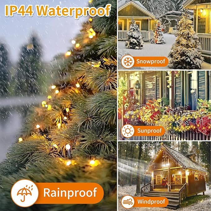 RPGT Christmas Light 1000 LEDs 336ft Green Cable Wire Fairy String Tree Twinkle Lights Plug in 12 Modes for, Outdoor, Garden, Wedding, Christmas Party, Home Decoration (Warm White)